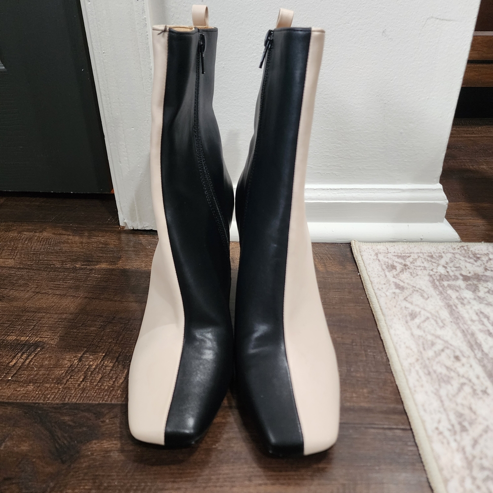 SHEIN Black and Cream Heeled Boots
